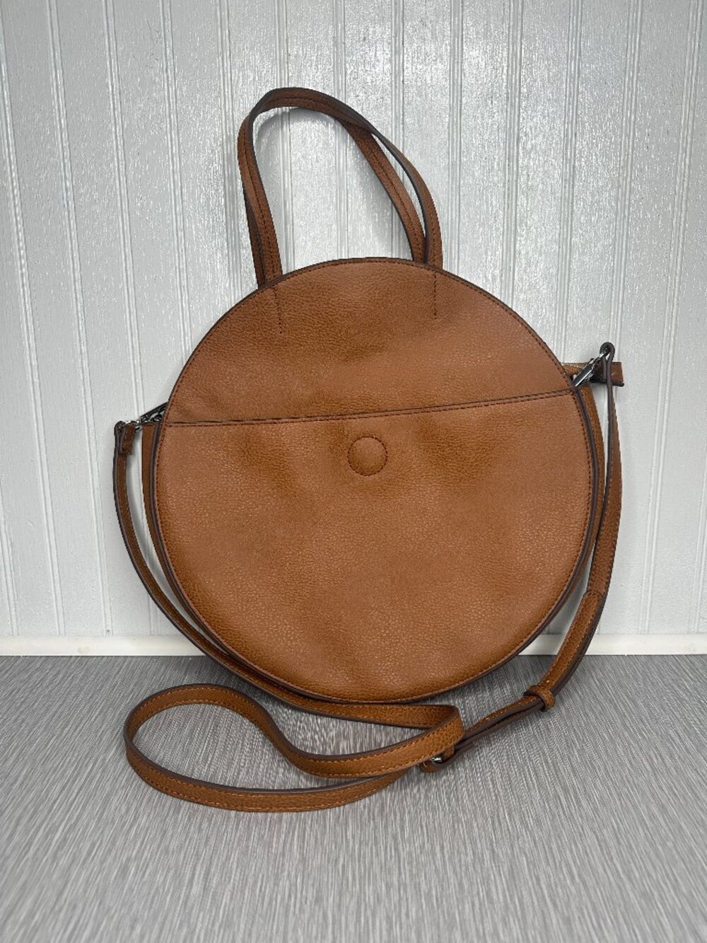Carlos Santana Womens Round Crossbody Handbag Faux Leather Shoulder Strap